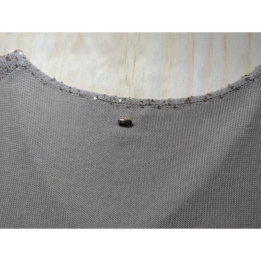 Escada Sagira Top Large Silk Cotton Sequin Knit Short Sleeve Blouse Beige Italy - Picture 13 of 16